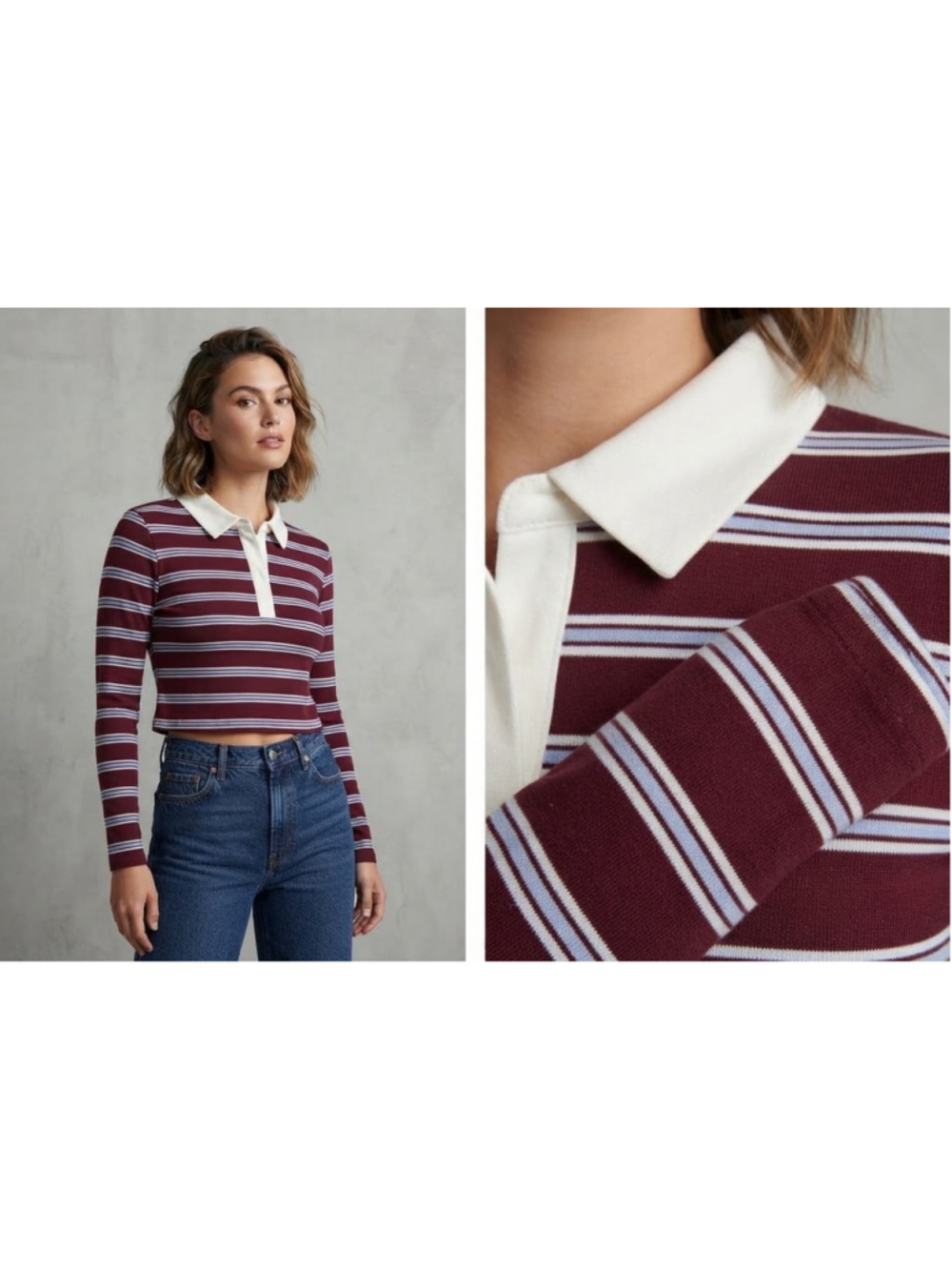 Bailey 44 Striped Long Sleeve Polo Rugby Cropped Shirt Small NWD Preppy Y2K